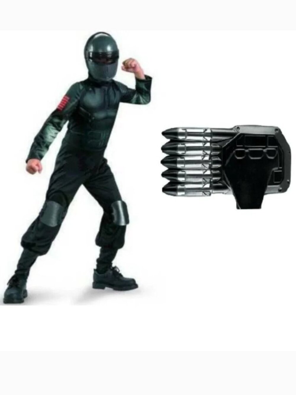 Snake Eyes GI Joe Ninja & Missiles Halloween Costume 7/8 Jumpsuit Mask 3 pc Boys